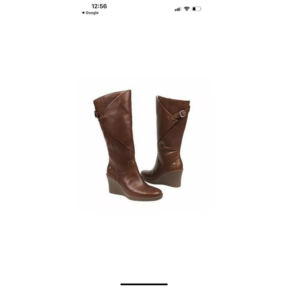 UGG Women's Tan US9 Leather Sheepskin Wedge Heel Tall Boots‎ Chestnut